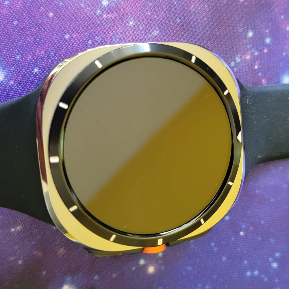 Samsung Smartwatch with Black Strap and Gold Bezel